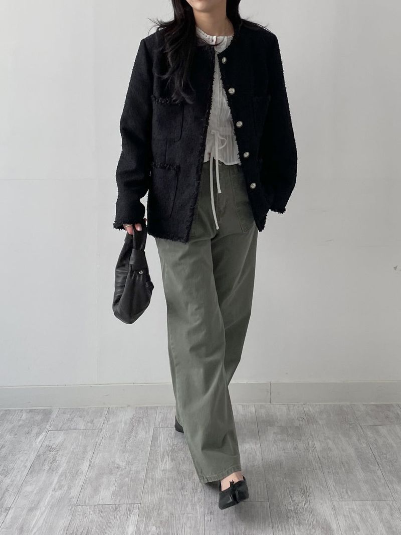 Pocket Fringe Half Tweed Jacket
