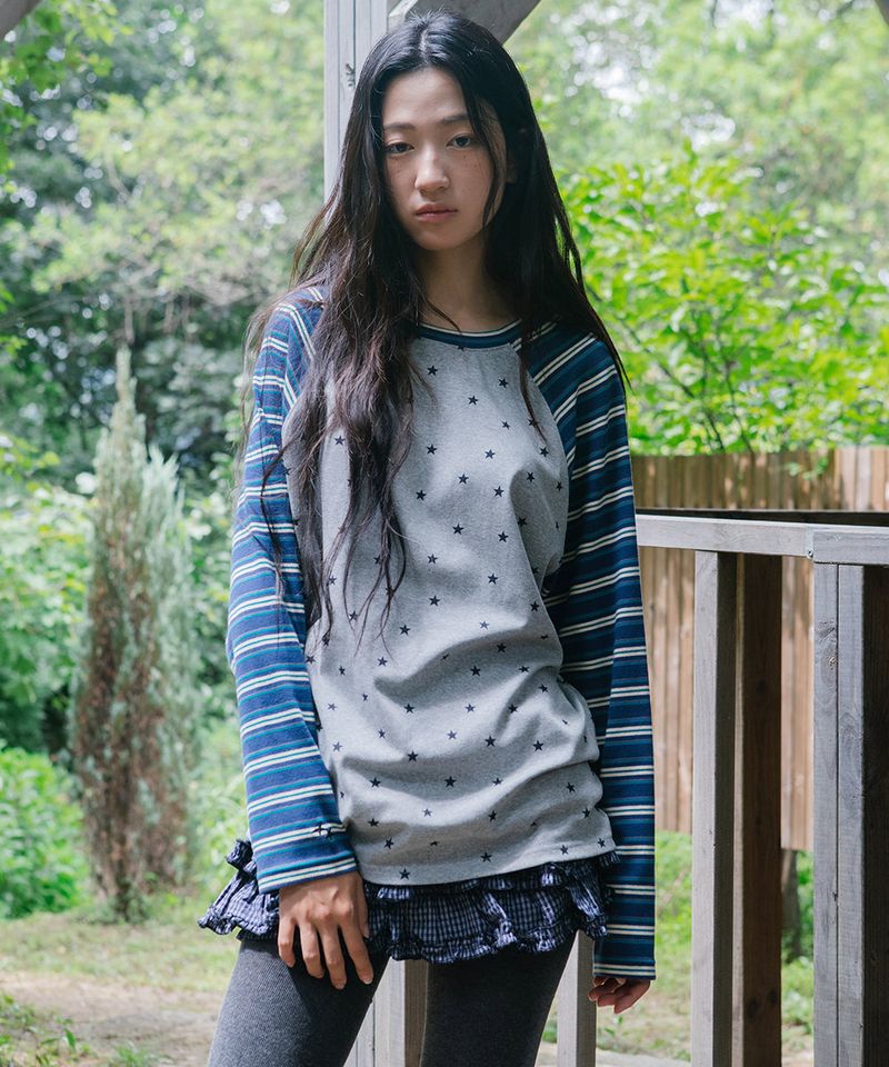 STRIPED STAR RAGLAN LS TEE BLUE(CV2GFFT561A)