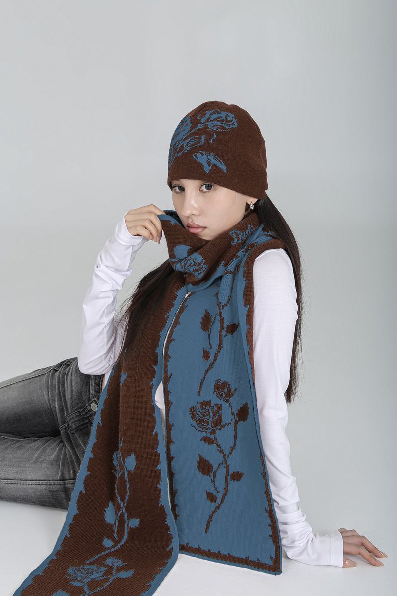 ROSE JACQUARD BEANIE #BROWN