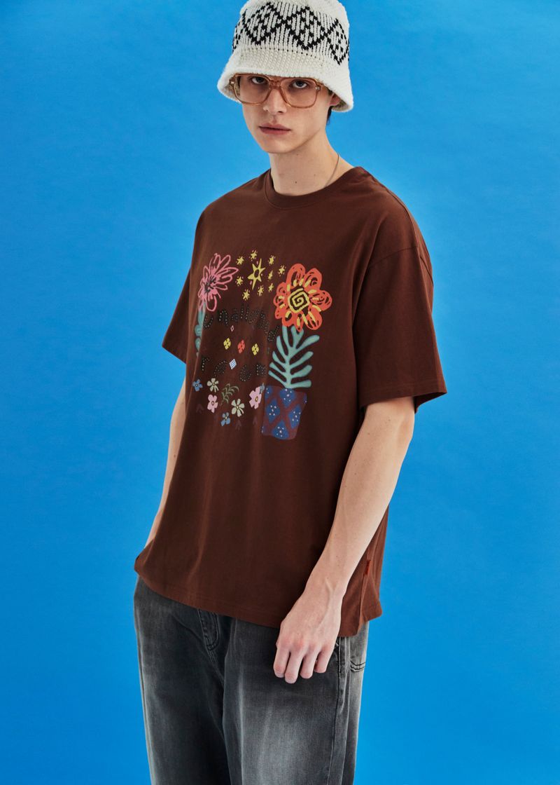 FLOWER ARGYLE T SHIRT / BROWN