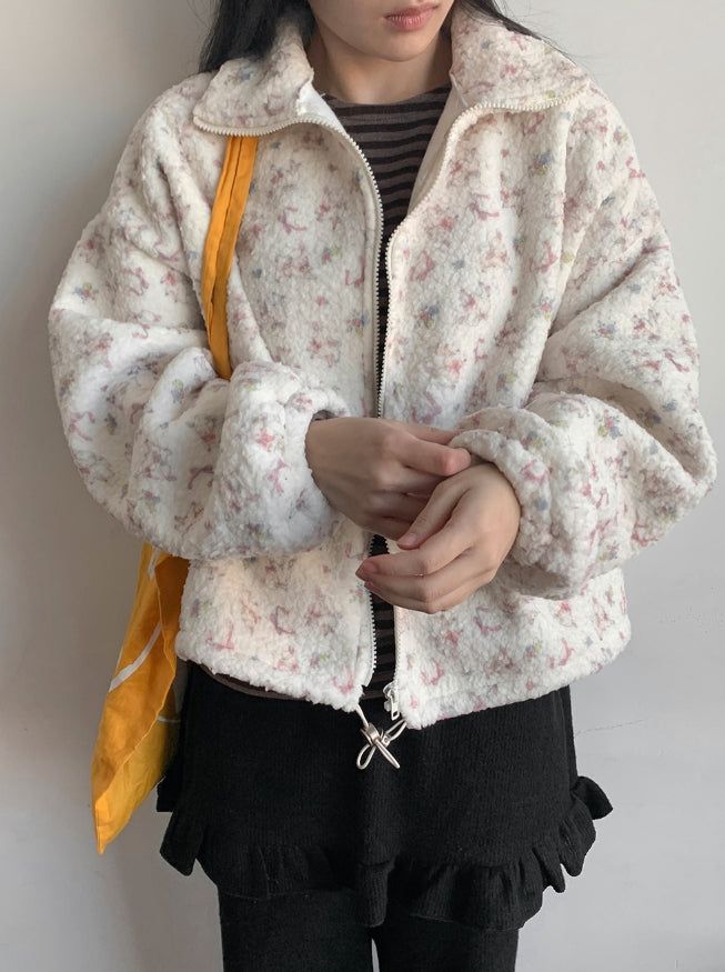 Fiola Brushed Printing Fleece Zip-Up Jumper