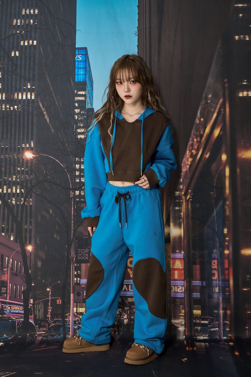 LINE CROP HOODIE (BLUE)
