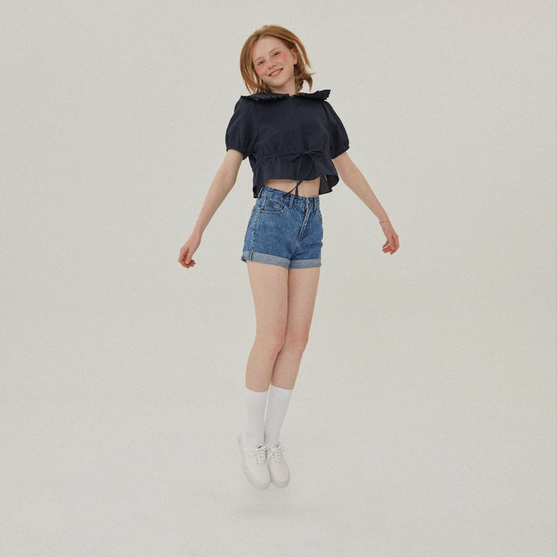 RUFFLE COLLAR CROP BLOUSE_NAVY