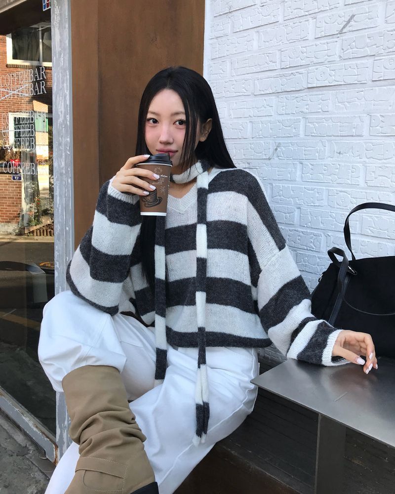 [ORIGINAL] LACKUN Striped Muffler Knit Set