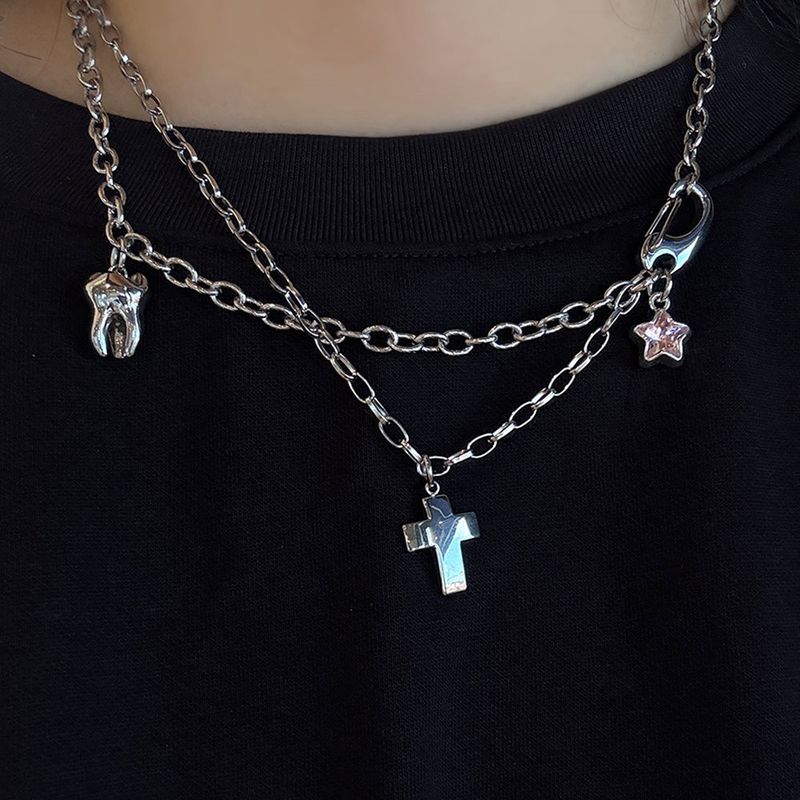 tooth gem necklace (pink)