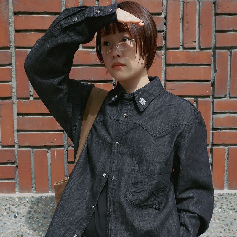 Western linen denim shirts / Black