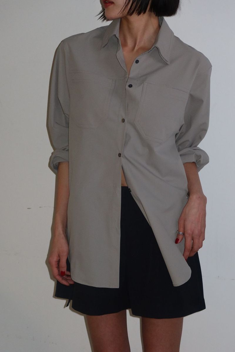 DOUBLE COLLAR SHIRT_KHAKI GRAY