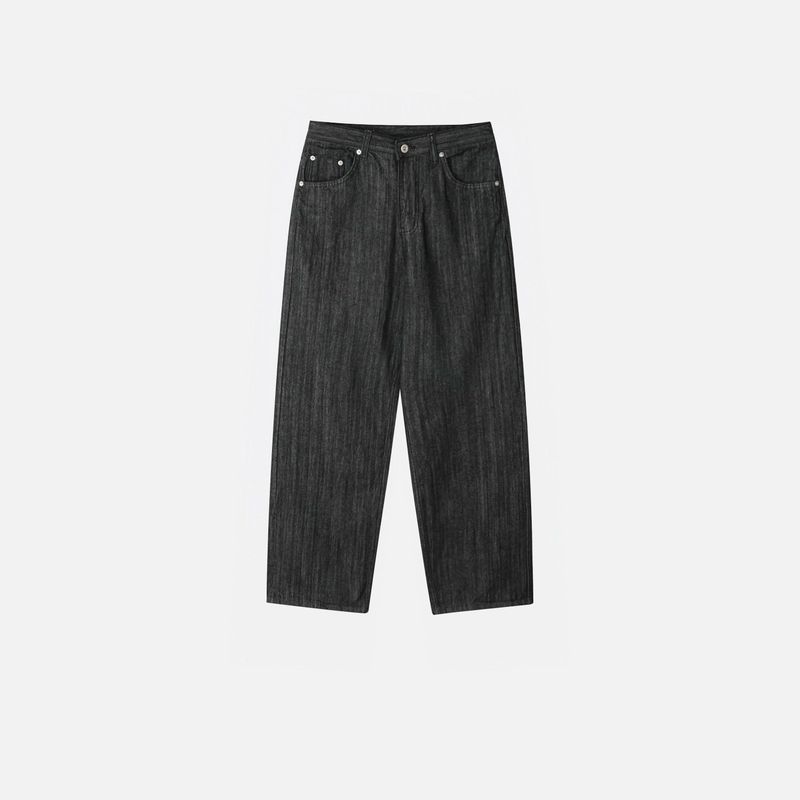 Slub strip denim pants