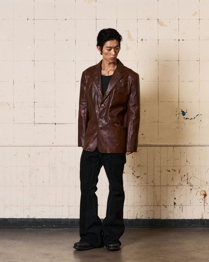 Circle Leather Blazer (Brown)