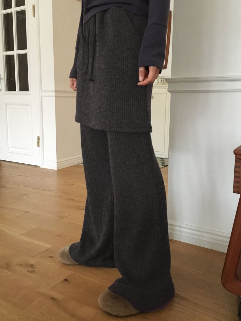 Fisha brushed ribbed skirt pants wide bootcut pants
