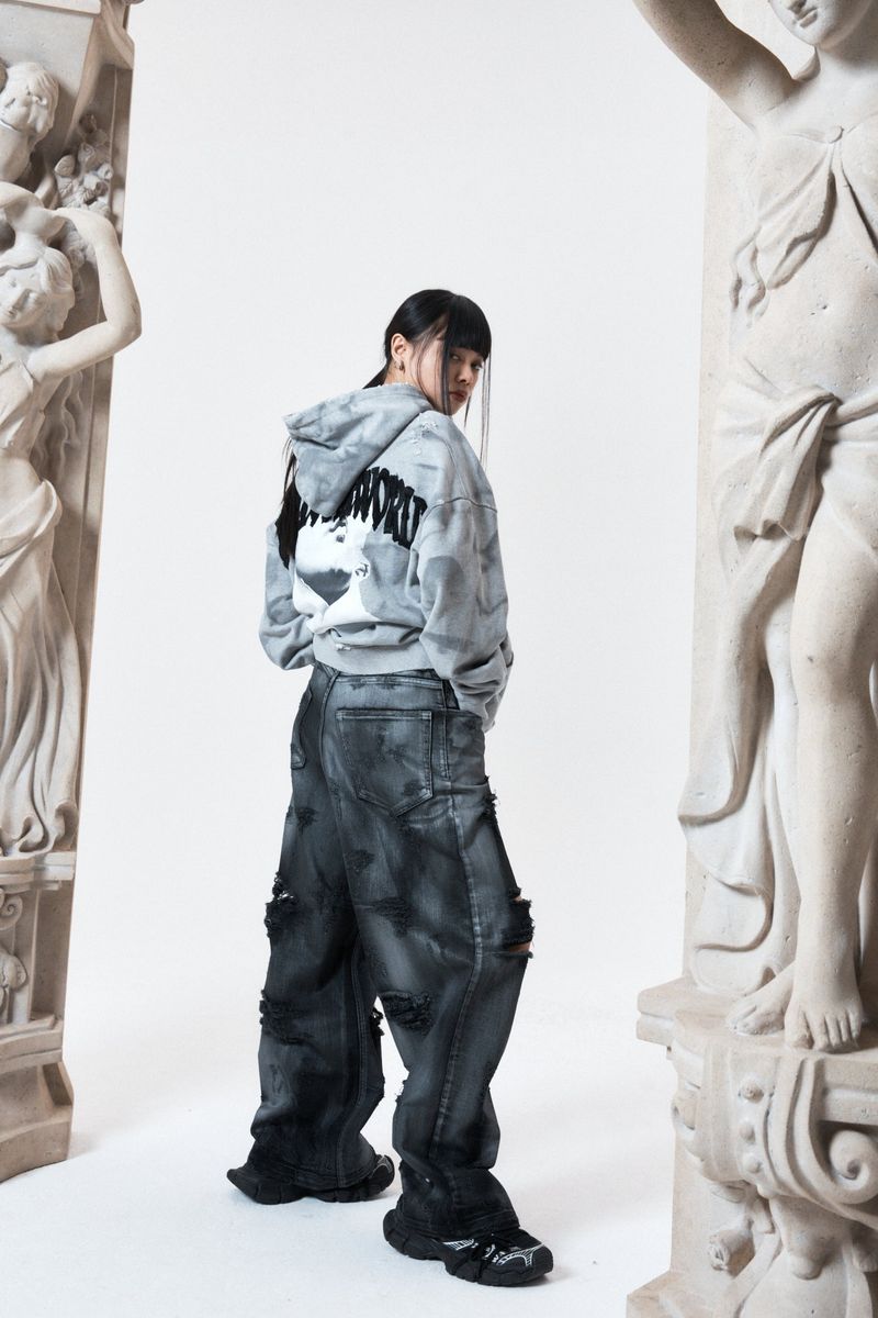 Damage Crack Washing Denim Pants