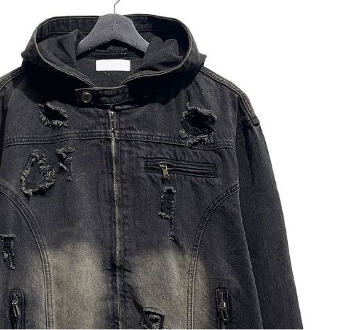 Chris damage hooded denim jacket