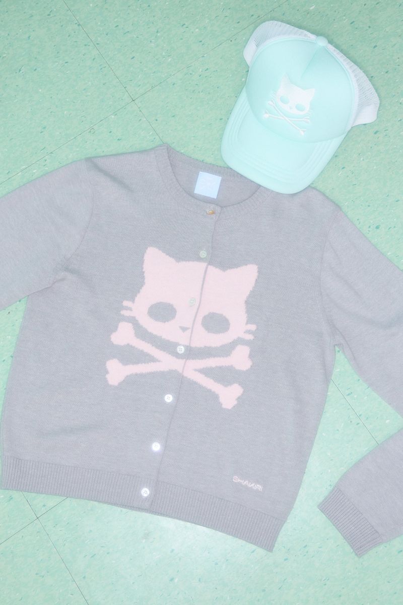 KIRI SKULL KNIT CARDIGAN (GREY)