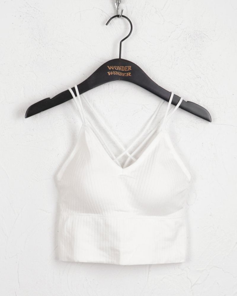 [Cap built-in] Hiret two-line back strap point ribbed string tank top sleeveless