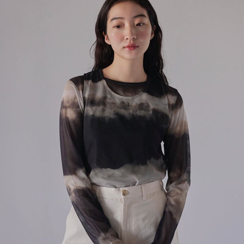 sheer marble layered tops