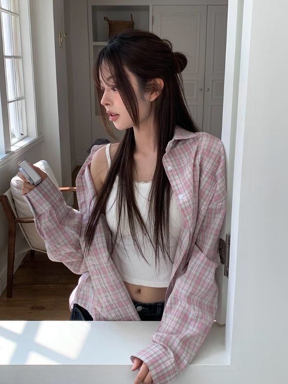 Coin Check Over Collar Shirt