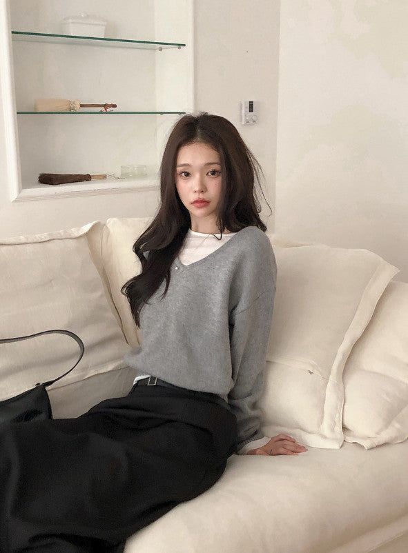 #Soft Wool V-neck Loose Fit Knit (6color)