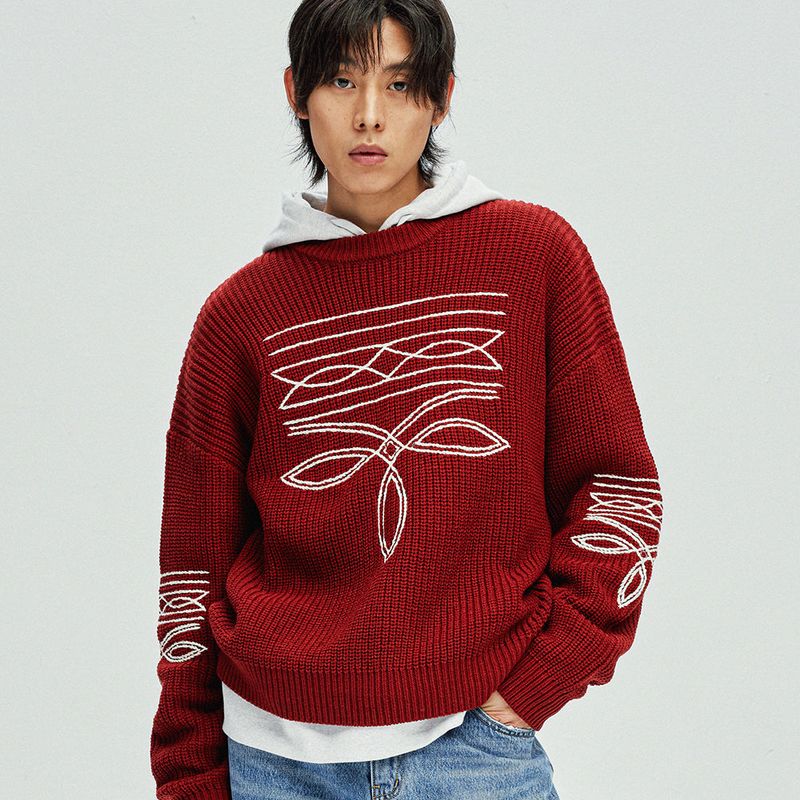 western stitch sweater burgundy