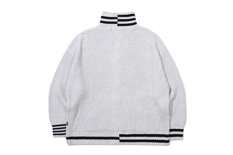 HEAVY GAUGE KNIT ZIP UP_LIGHT GREY
