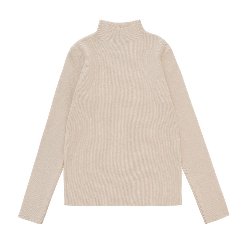 HALF-NECK KNIT TOP (Light beige)