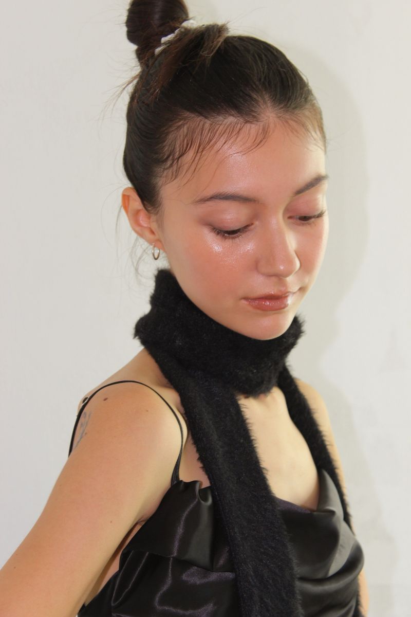 FUR KNIT LONG MUFFLER / BLACK