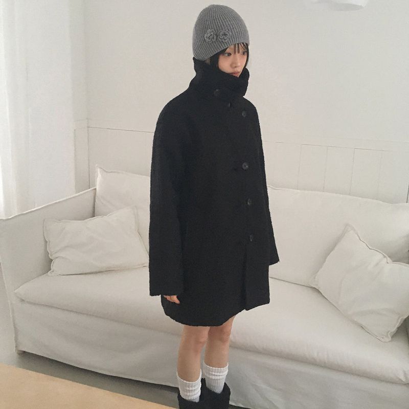 Avn Wool Hair Boucle Half Coat