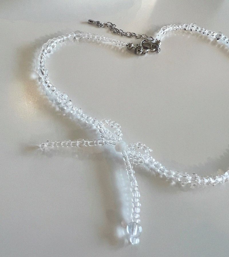 Mini Ribbon Beaded Necklace White