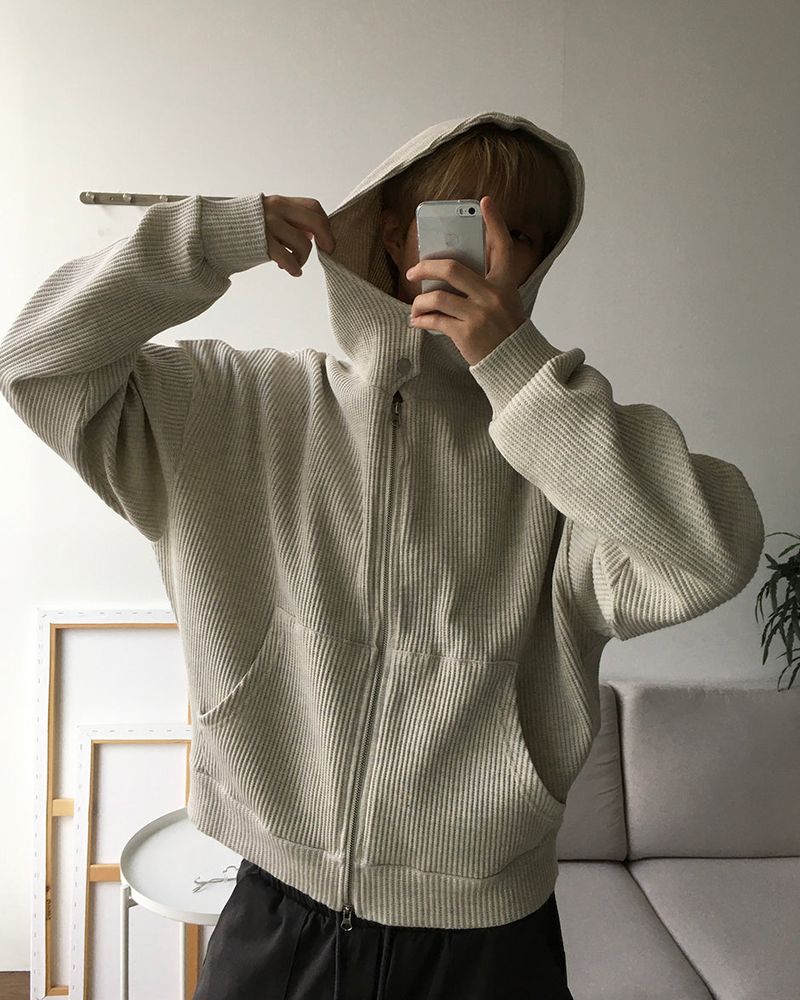 Compack Waffle High Neck Hood Zip-up