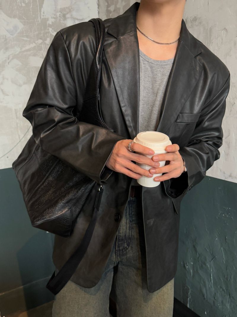 Equal two button leather blazer