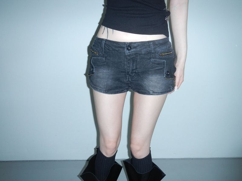 skeleton denim shorts