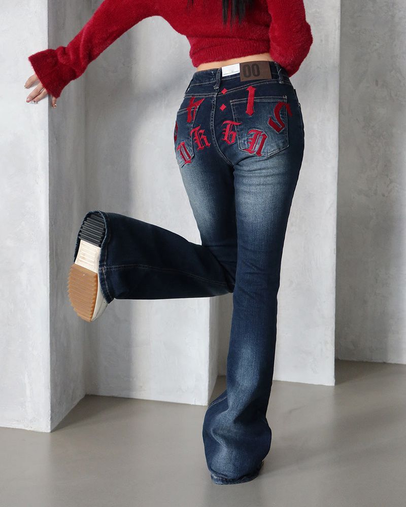 hip lettering bootcut jeans