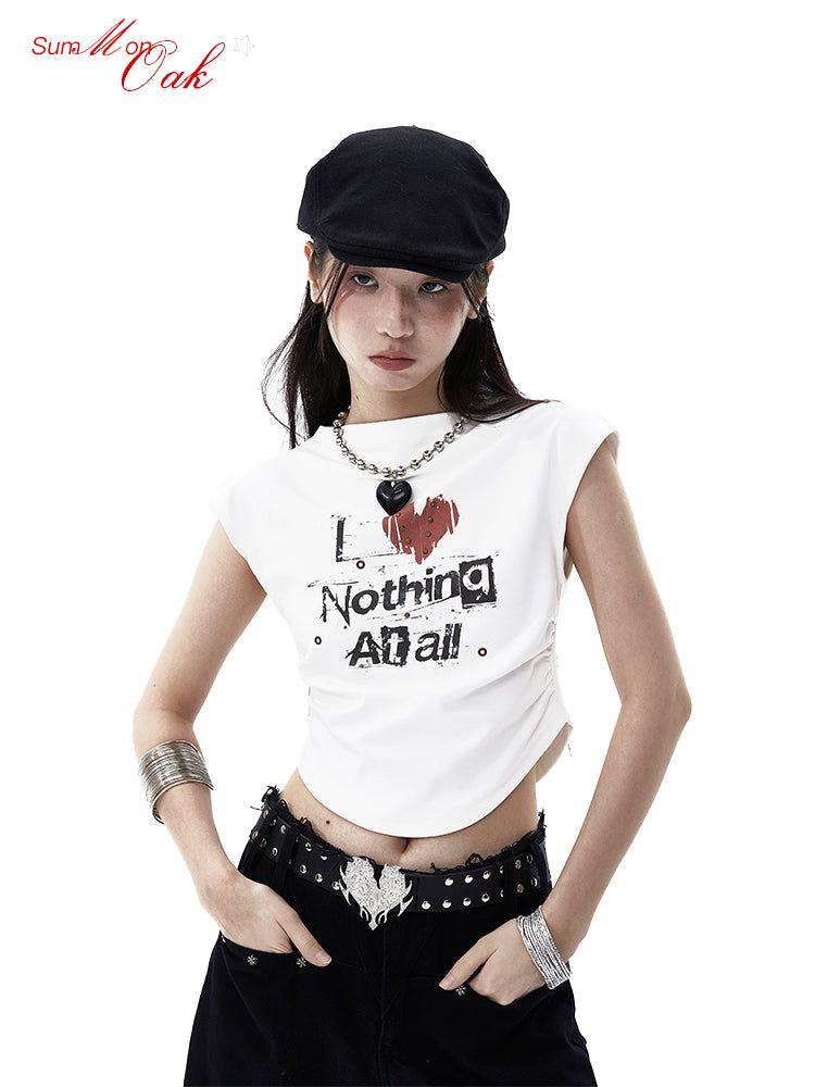 summon oak（サモンオーク）の「Summon Oak Design Sensation Spicy Girl Short Top, Tank Top, Waist Exposed, Slim Fit, Graffiti Printed Sleeveless T-shirt for Women（Tops）」