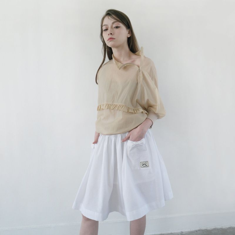 Beige Nylon Ruffle Blouse