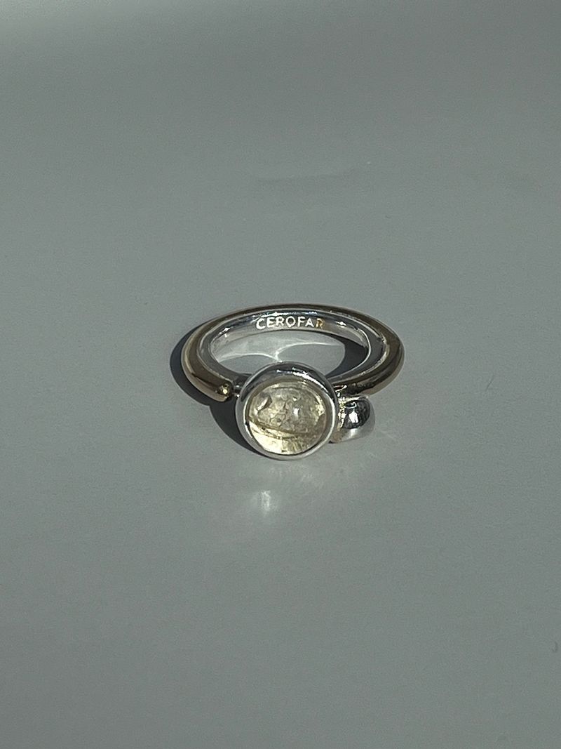 NOTE RING GOLD(silver+16K gold plated, rutilated quartz)