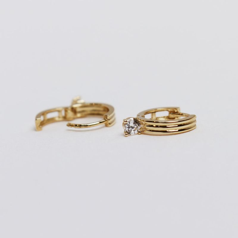 [single earring]14K gold cubic one touch earring