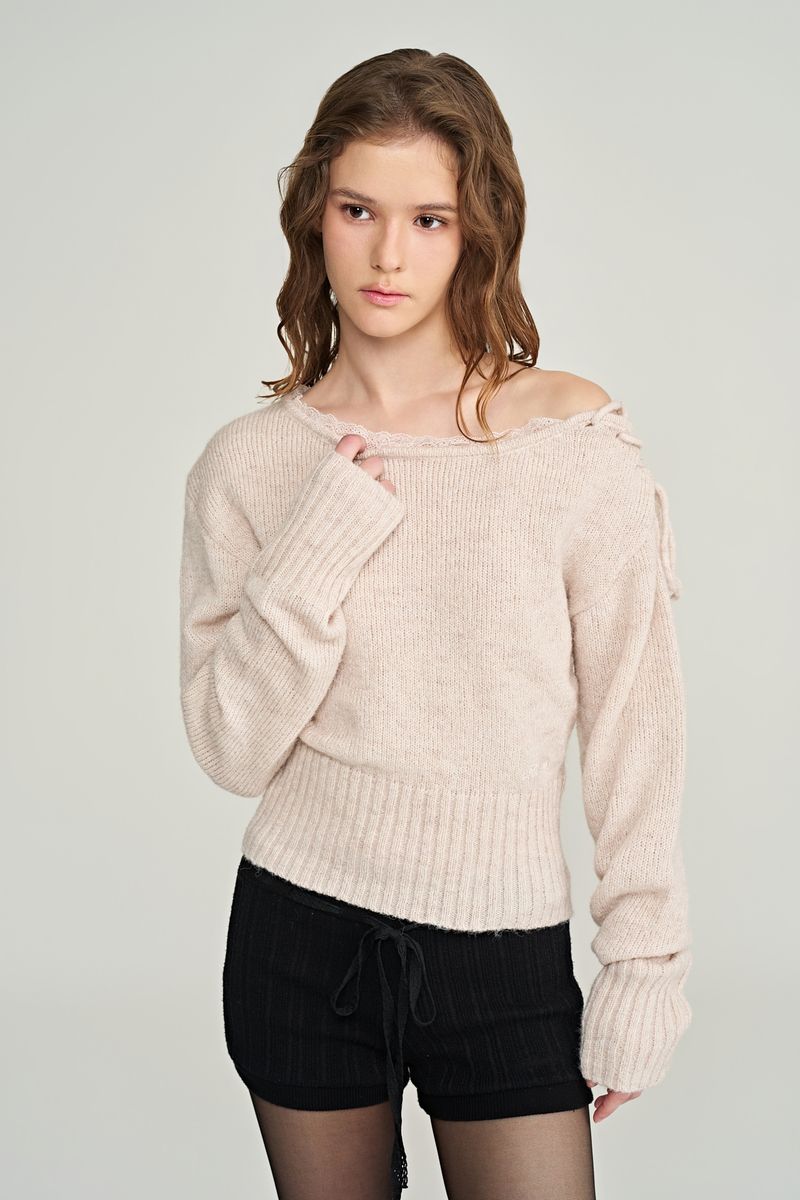 Romy lace-up knit, Milk Tea