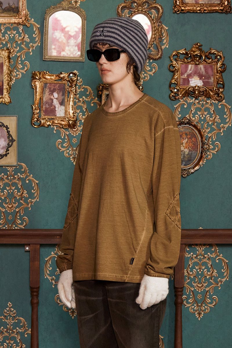 DYED ARGYLE LONG SLEEVE T SHIRT / OLIVE