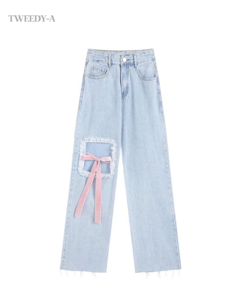 TWEEDY-A（ツウィーディア）の「Square lace ribbon point straight fit light blue denim jeans（Pants）」