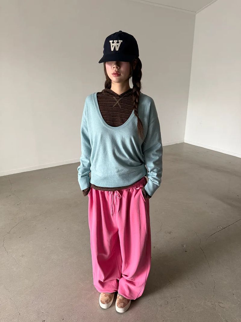 deep U-neck knit top