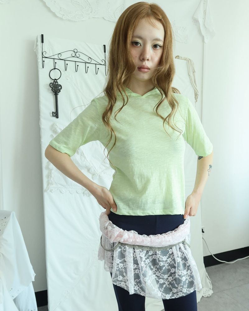 NUPHLO(ニューフロー)の「PICNIC HOOD 3/4 SLEEVE T-SHIRT(Tops)」