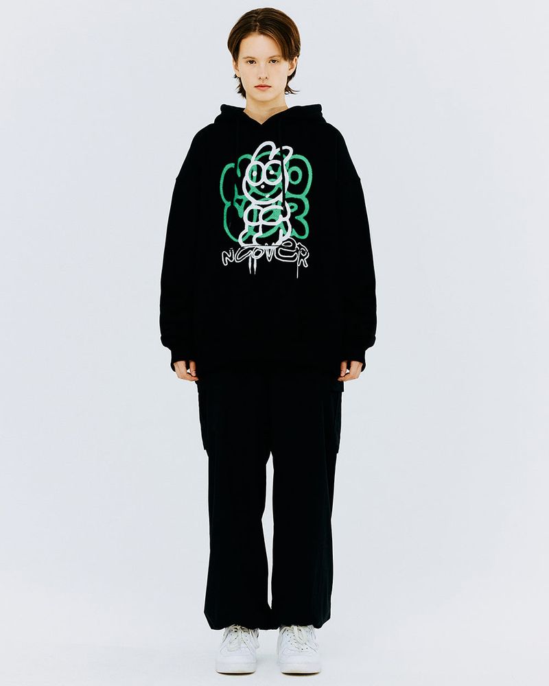 SPRAY RABBIT HOODIE-BLACK