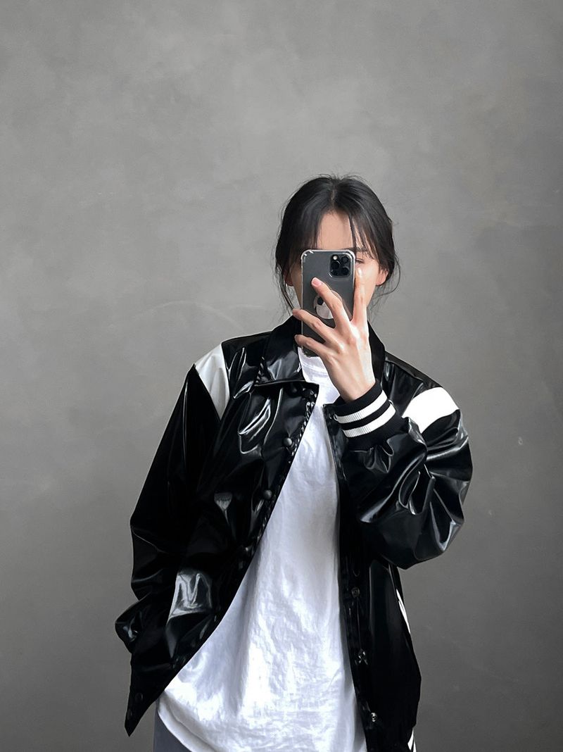 ASCLO Shine Leather Varsity Jacket (3color)