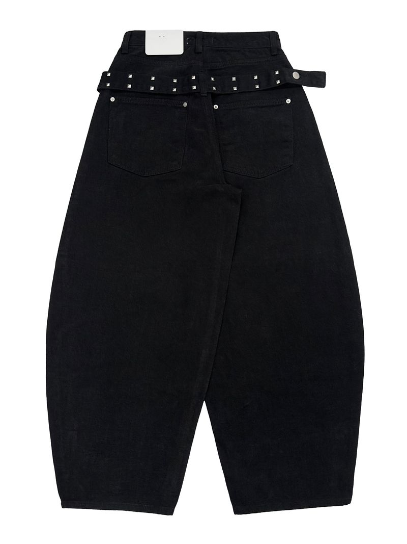 stud edge wide denim (fleece-lined / 2color)