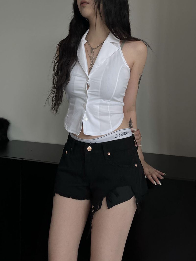 y2k back slit halter vest