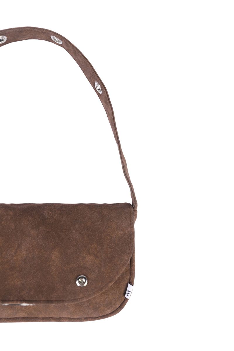 EYELET FUR MINI BAG - BROWN
