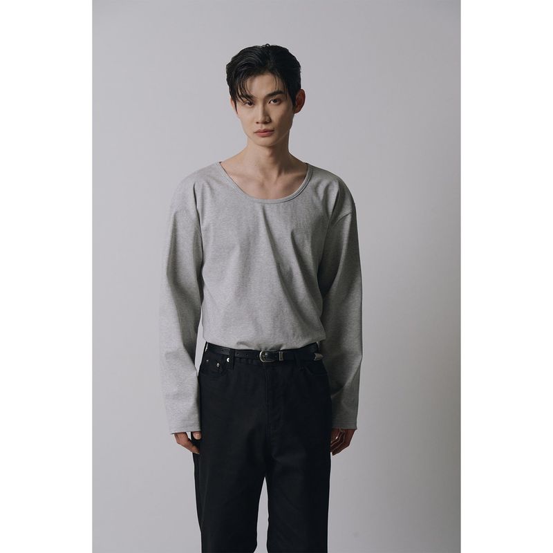 Brushed crop u neck long sleeves(Gray)