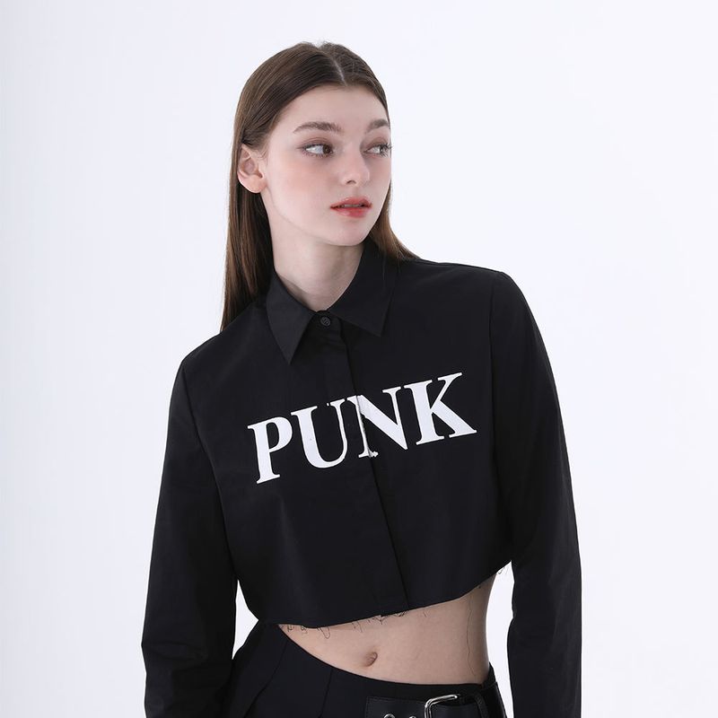 0 1 punk crop shirt - BLACK