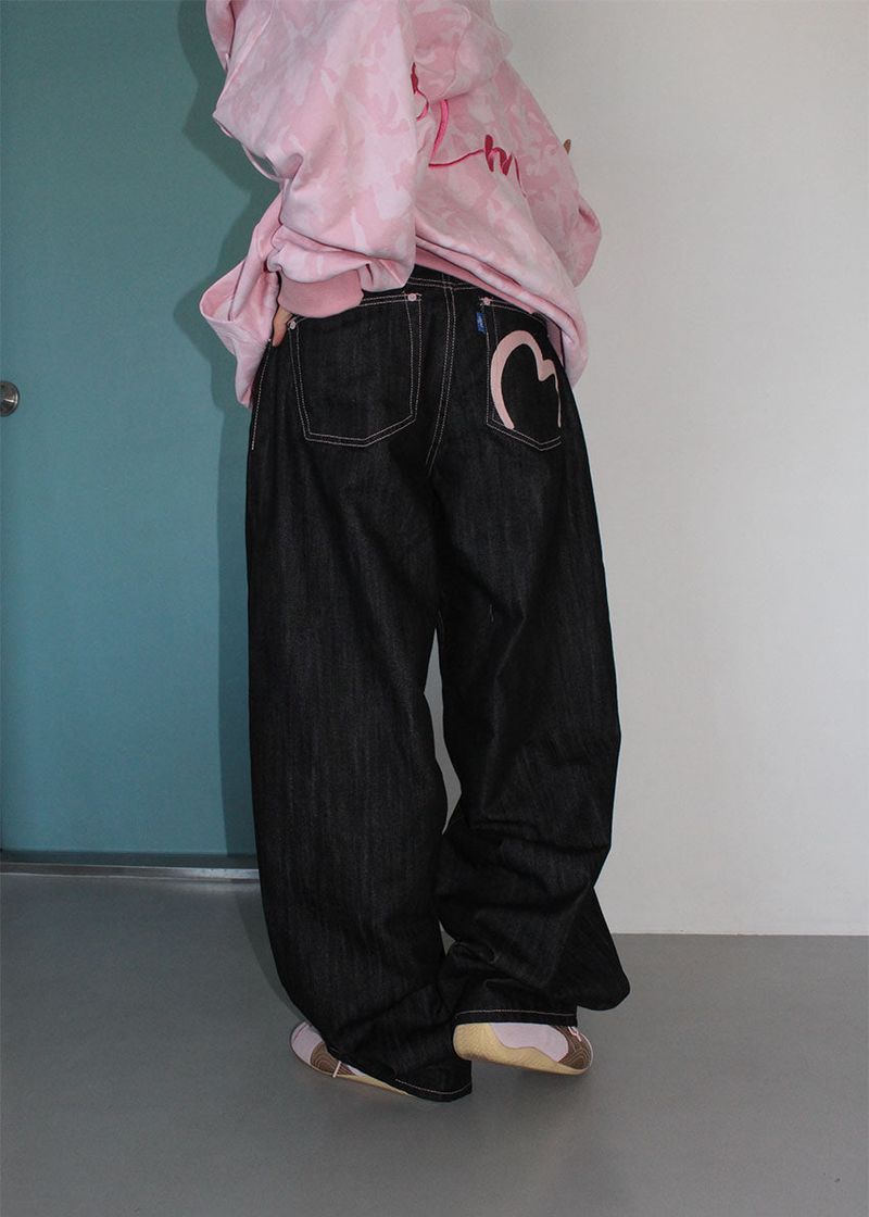 PINK HEART WIDE DENIM