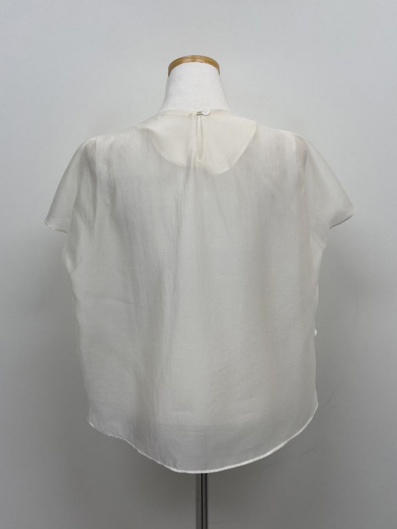 [Strap SET] Draped Shirred See-through Short Sleeve Blouse