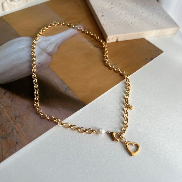 hay Bold Heart Fresh Water Pearl Necklace Two Way y Choker Necklace